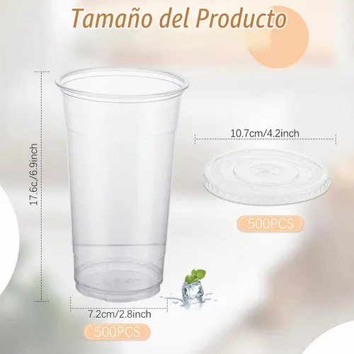 Vista 2 de Skylety - Juego de 500 vasos de plástico transparente de 32 onzas con tapas Vasos de bebida fríos desechables de plástico para fiestas frías