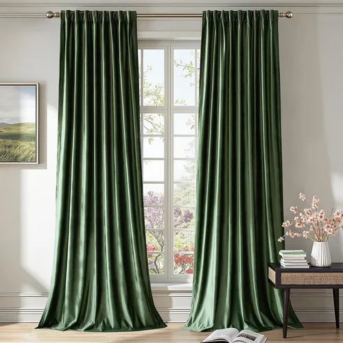 Vista 33 de PRIMROSE Cortinas de terciopelo champán de 63 pulgadas de largo para sala de estar, juego de 2 paneles opacos, bolsillo para barra, pestaña trasera