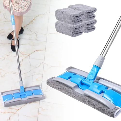 Vista 13 de Trapeador plano con mango de acero inoxidable con paños lavables reutilizables, trapeadores de microfibra profesionales 2025, 4 almohadillas