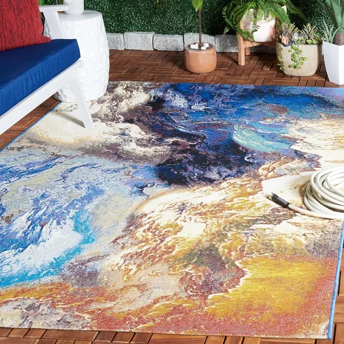 Vista 5 de SAFAVIEH Barbados Collection - Alfombra de pasillo de 2 pies 8 pulgadas x 8 pies, azul y oro óxido, diseño abstracto moderno, para interiores