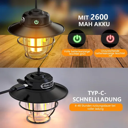 Vista 4 de Linterna de campamento, luz portátil para camping, linternas recargables 4 modos de luz (1300-6500 K), brillo ajustable, linterna para tienda LED