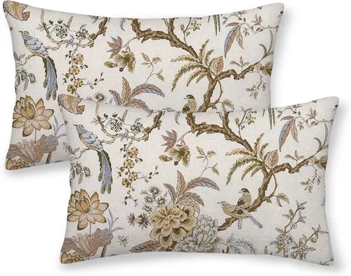 Vista 29 de CXMEIFLY Juego de 2 fundas de almohada de hojas florales de primavera de 16 x 16 pulgadas, para decoración de flores chinoiserie, almohadas