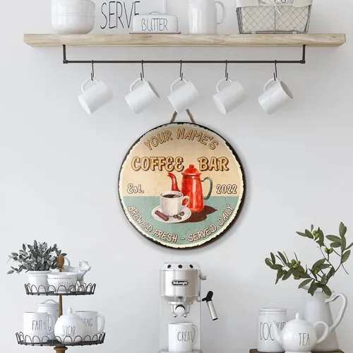 Vista 4 de Artsy Woodsy Letrero personalizado de madera para barra de café (no tallada o neón), placa de pared para decoración de cocina, regalos 11