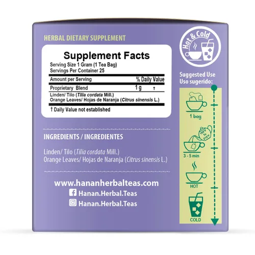 Vista 5 de Hanan Peruvian Secrets Té de hierbas de tilo y naranja, 100% natural, 25 bolsas de té