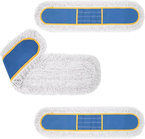 Vista 7 de Trapeador de polvo comercial de 24 pulgadas para limpieza de suelos, plumero resistente con 2 almohadillas de algodón reutilizables, mango largo