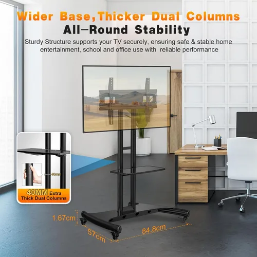 Vista 3 de North Bayou Universal Mobile soporte universal para carro de TV con soporte para pantallas de panel plano plasma LCD LED y pantallas de 32 a 65