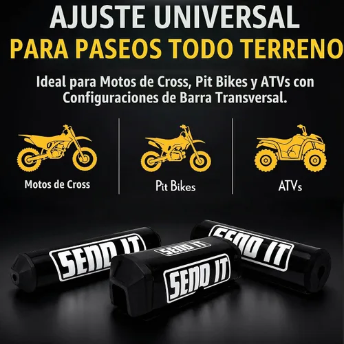 Vista 4 de SEND IT Almohadilla de Manillar con FREE GRIP DONUTS - Ajuste Universal para Motos de Cross y ATVs Barra Transversal (NEGRO, Redondo)