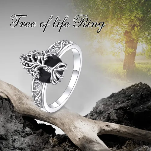 Vista 4 de YFN Anillo de turmalina negra de plata de ley, anillos de cristal negro, joyería curativa, protección espiritual, regalos para mujeres y niñas