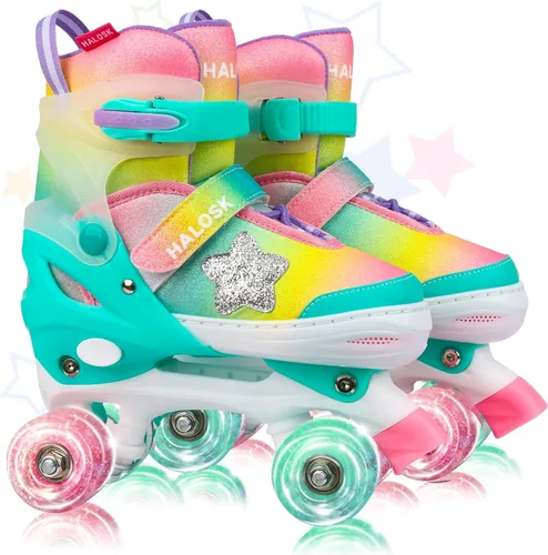 Vista 7 de Girls Roller Skates for Kids Boys, Adjustable Double Row Quad Skate with Light-Up Wheels, Gradient Star Design for Beginners Ages 3–12