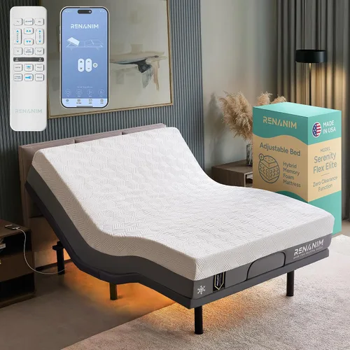 Vista 10 de SFE - Base de cama ajustable individual XL con colchón, espuma viscoelástica híbrida de 12 pulgadas, espacio libre, control remoto inalámbrico