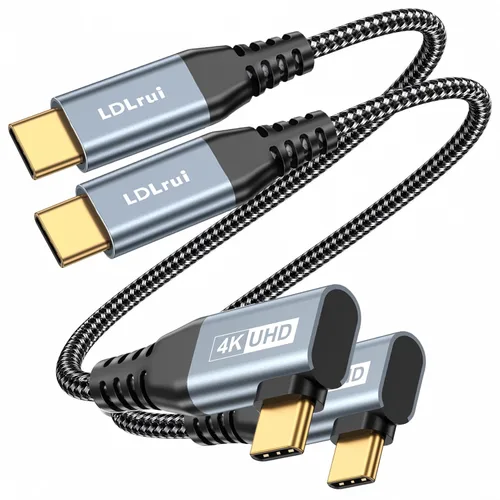 Vista 13 de LDLrui Cable de monitor USB C, pantalla 4K 60HZ, ángulo recto de 1 pie, transferencia de datos de 20 Gbps, carga de 100 W, cable de video USB 3.2