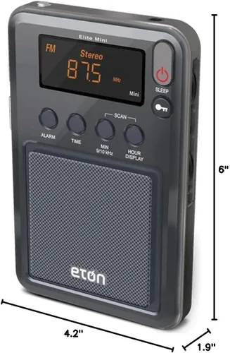 Vista 4 de Eton - Mini radio compacta Elite AM/FM/de onda corta, antena AM interna y antena telescópica FM/SW, reloj y alarma, temporizador de sueño, funda