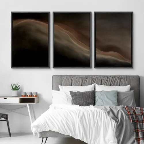 Vista 390 de SIGNFORD - Set de obras de arte en lienzo enmarcado para pared, ilustraciones abstractas de neblina del desierto en tonos neutros beige y marrón