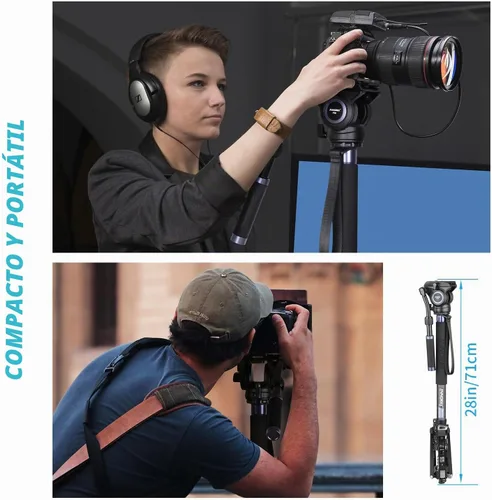 Vista 2 de VM70CK Kit de monopie de fibra de carbono - VM70CK Profesional Cabeza de fluido hidráulico Monopod extraíble Soporte de trípode de viaje