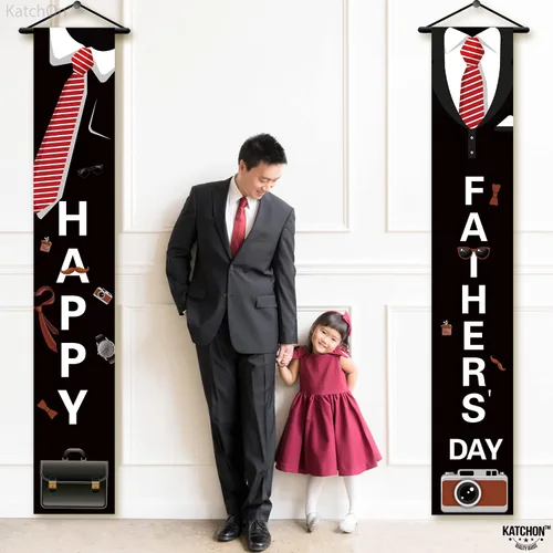 Vista 7 de KatchOn, Cartel negro con texto en inglés «Happy Father» – XtraL, 72 x 12 pulgadas Esmoquin para colgar telón de fondo del día del padre