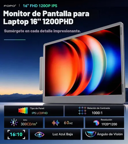 Vista 5 de Extensor de pantalla para portátil 16"-1200P 16:10 FHD Triple Monitor