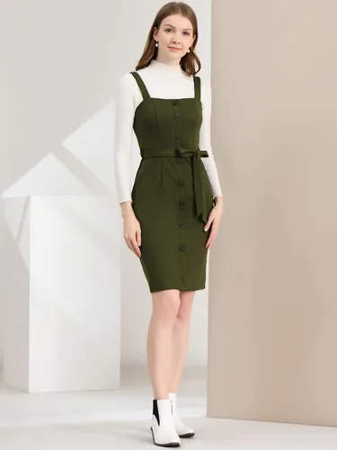 Vista 3 de Allegra K Vestido sin mangas con botones en la parte delantera para mujer