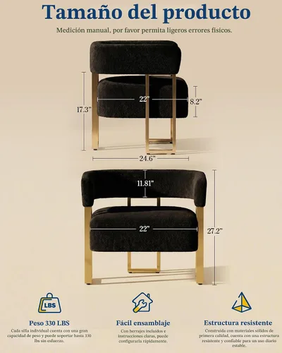 Vista 2 de Silla de acento moderna de mediados de siglo, sillón de barril, Black Boucle, pata dorada