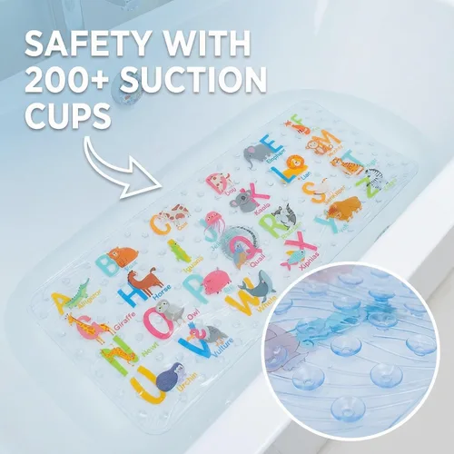 Vista 2 de BEEHOMEE Tapete antideslizante para bañera de dibujos animados para niños, 34 x 15 pulgadas, tamaño XL, tapete de ducha antideslizante para niños
