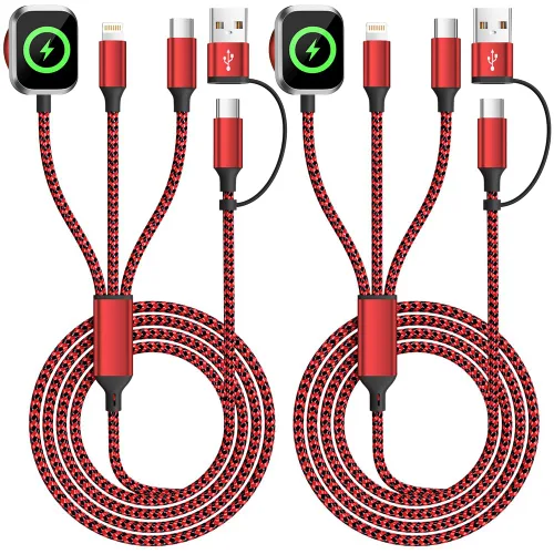 Vista 16 de Travel Essentials - Cable de carga múltiple 4 en 1 para cargador de reloj de iPhone, USB A a doble tipo C/IP/iWatch, cargadores de viaje