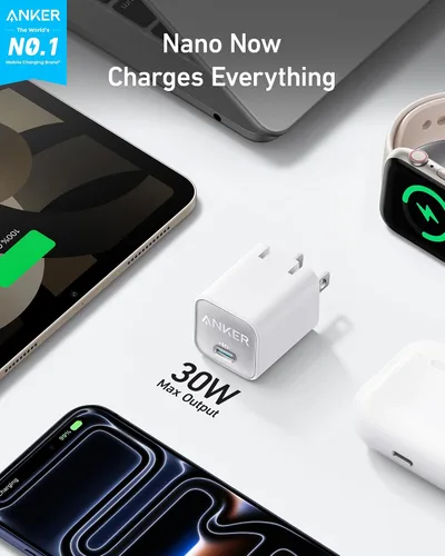 Vista 2 de Bloque de Carga USB C Anker Nano, Cargador Plegable de 30 W PIQ 3.0 de Carga Rápida para iPhone Serie 17/16, Galaxy, iPad, Compatible con MagSafe