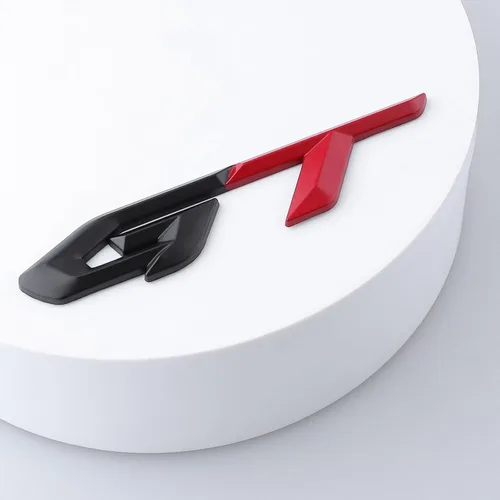 Vista 2 de GT - Calcomanías de metal 3D autoadhesivas para automóvil, emblema de automóvil e insignia, decoración de cubierta de arañazos para camión Negro-rojo
