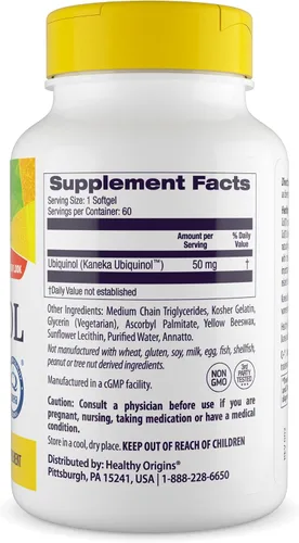 Vista 2 de Healthy Origins Ubiquinol 50 mg (Kaneka QH, sin OMG, sin gluten, apoyo cardíaco, apoyo energético), 60 cápsulas blandas