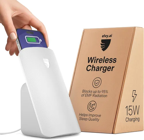 Vista 8 de Elvy Cargador Inalámbrico Qi Rápido para Celulares - Diseñado con Tecnología de Gestión de EMF para Carga Mejorada, Blindaje Ambiental Avanzado