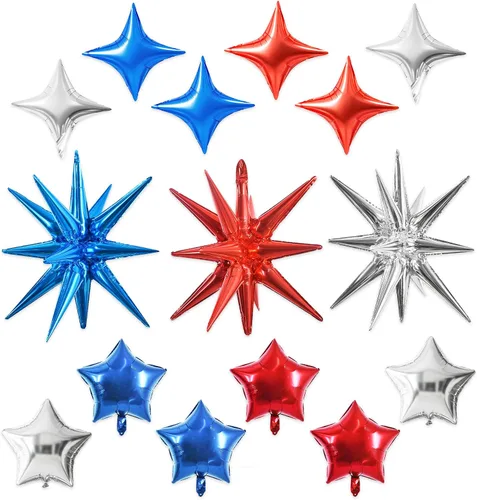 Vista 30 de TONIFUL 4 globos 4D enormes de estrella negra de 22 pulgadas, globos de aluminio de Mylar de estrella explosión para suministros de fiesta, telón