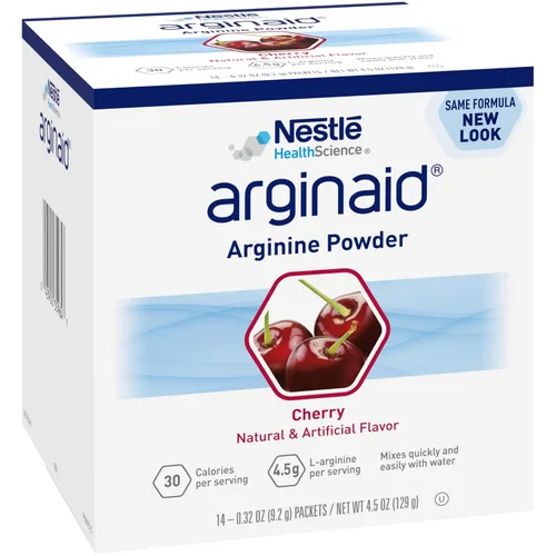 Vista 3 de Arginaid Arginina en polvo, fórmula de mezcla de bebidas con 0.14 onzas de L-arginina por porción, vitamina C y vitamina E, sabor a cereza, 0.32