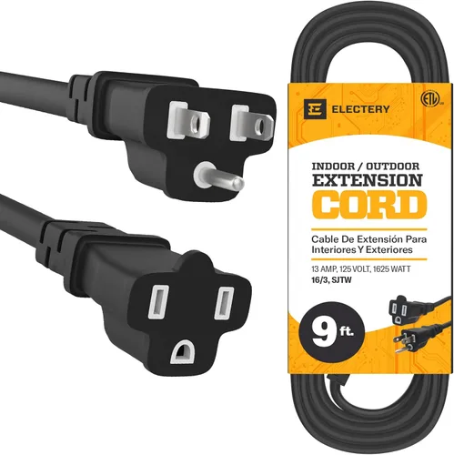 Vista 12 de Cable de extensión negro de 3 pies 16/3 SJTW de 3 clavijas para exteriores, 13 amperios, 125 V, cable de alimentación, enchufe flexible e