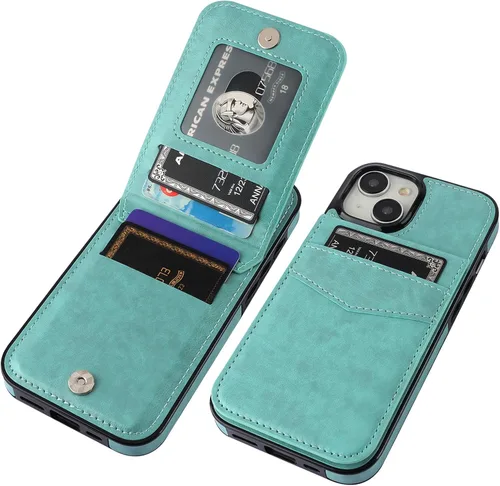 Vista 86 de KIHUWEY - Funda tipo cartera compatible con iPhone 15 con soporte para tarjetas de crédito, cierre magnético, soporte de cuero premium, cubierta