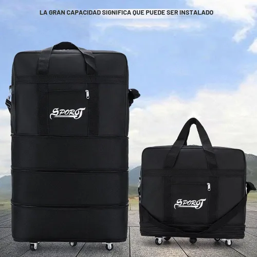 Vista 5 de Bolsa de lona Oxford de viaje expandible extra grande con ruedas Negro