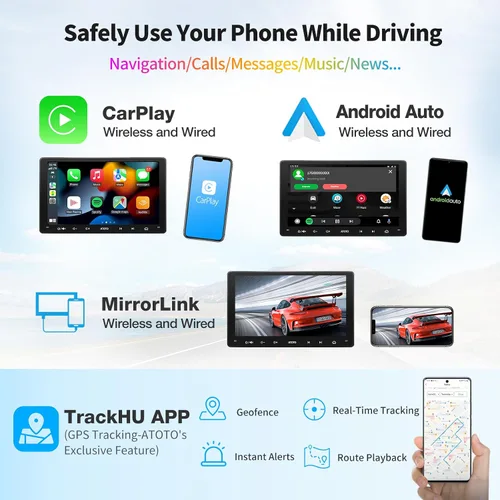 Vista 3 de ATOTO A6 PF Estéreo Android para automóvil, radio doble DIN, CarPlay inalámbrico y Android Auto inalámbrico, Mirror Link, seguimiento