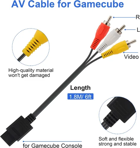 Vista 3 de Fuente de alimentación y cable AV para Gamecube adaptador de corriente CA NGC y juego de cables AV cable de alimentación y cable AV compatible