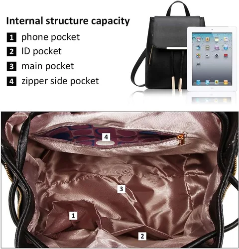 Vista 3 de Pahajim - Mochila de cuero sintético con zíper, casual, a la moda, para mujer