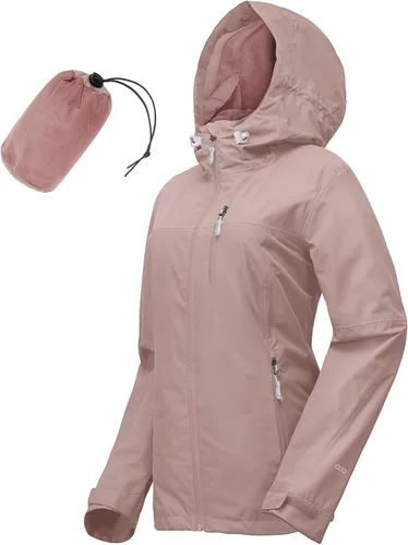 Vista 17 de Chaqueta impermeable plegable para mujer 33,000ft, ligera, impermeable, con capucha, para ciclismo y bicicleta, cortavientos Tono aguamarina