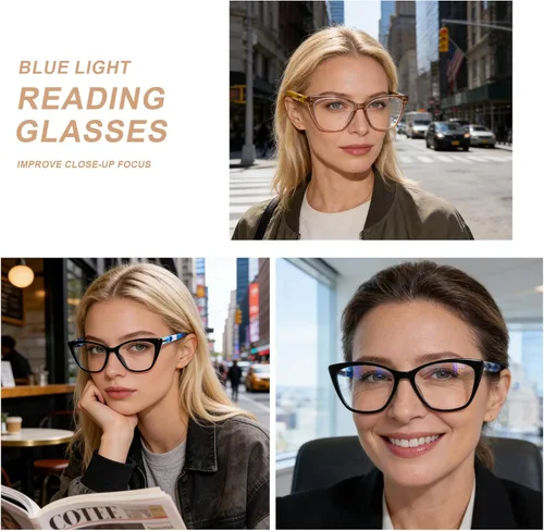 Vista 4 de AQWANO Oversized Blue Light Blocking Reading Glasses Women - Stylish Cat Eye Designer Computer Readers Eyeglasses