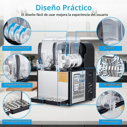 Vista 5 de Garvee Máquina de granizado comercial de doble tanque 4L × 2, grado comercial de 370 W, acero inoxidable autolimpiante, operación simultánea de dos