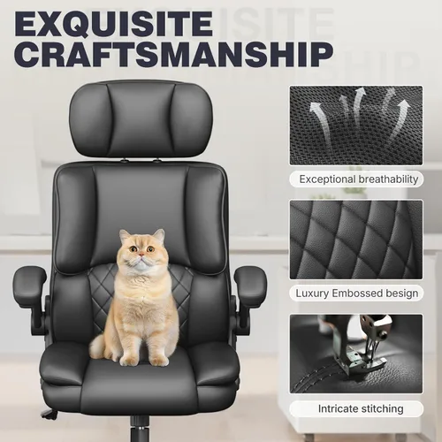 Vista 4 de Silla ergonómica de oficina ejecutiva, silla de computadora con reposacabezas ajustable, silla de escritorio de piel sintética, silla giratoria
