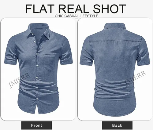 Vista 169 de JMIERR Camisas de vestir a rayas con botones y manga corta para hombre