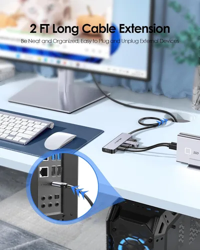 Vista 6 de LENTION Hub USB C de 4 puertos con cable largo de 2 pies, adaptador multipuerto USB C Hub 4 x tipo C 3.2 10Gbps, divisor USBC de carga PD de 100 W