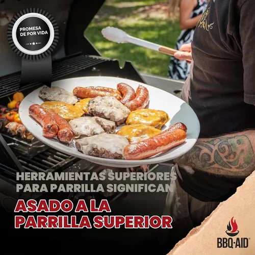 Vista 6 de Juego de 3 accesorios para barbacoa – Pinzas para barbacoa – Juego de espátula y tenedor – Herramientas resistentes de acero inoxidable