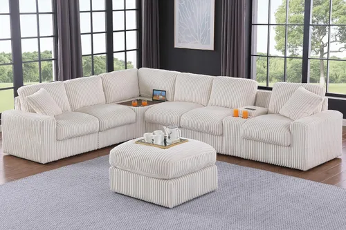 Vista 22 de Ball & Cast - Sofá modular en forma de L de 147 pulgadas para sala de estar con diván reversible y cojines de respaldo extraíbles, juego de sofá