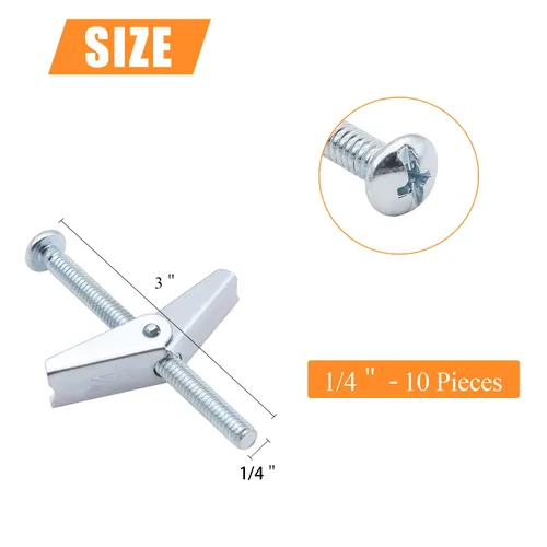 Vista 2 de HELIFOUNER 10 anclajes de palanca de 1/4 de pulgada para paneles de yeso, pernos de anclaje, anclajes para paneles de yeso, tornillos con anclajes