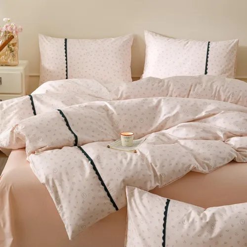 Vista 45 de Funda de edredón de algodón floral tamaño individual con volantes de encaje 100% algodón para adolescentes y niñas, juego de ropa de cama de 3
