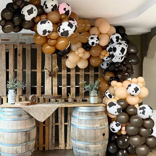 Vista 4 de Kit de arco de globos de vaquero – 150 piezas de cacao de albaricoque marrón desnudo con globos de impresión de vaca para decoración de fiesta