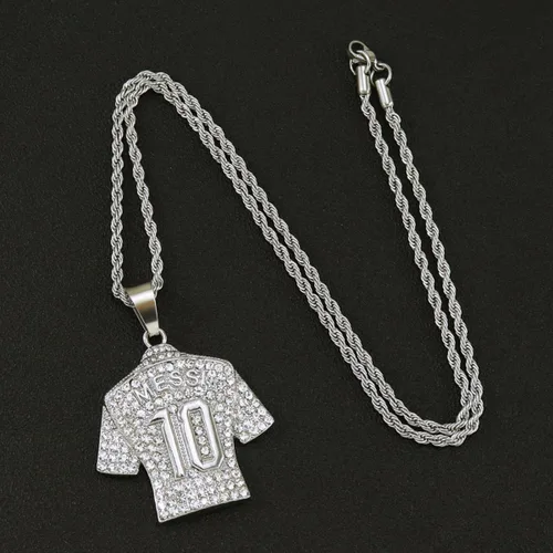 Vista 4 de LOK68 Collar con colgante de jersey de fútbol americano helado para hombres y niños, número 7número 10número 12cuello de jersey, hiphop CR7 Mes-si