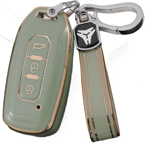 Vista 7 de SANRILY Funda suave para llavero de Ford Territory 2023-2020 Titanio/EV de 3 botones con llavero de TPU beige