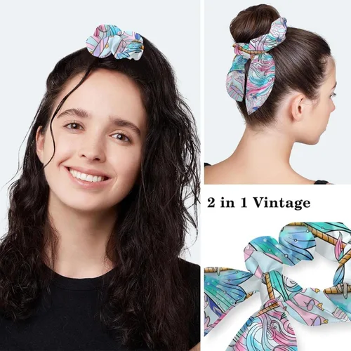 Vista 5 de Cartoon Alphabet Adjustable Women Working Cap with Bow Hair Scrunchy, Bouffant Hat with Buttons